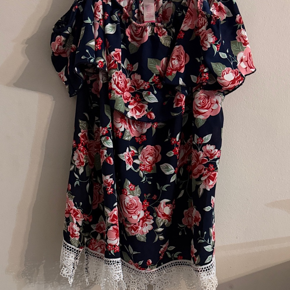 Floral Off-Shoulder Dress with Lace Hem